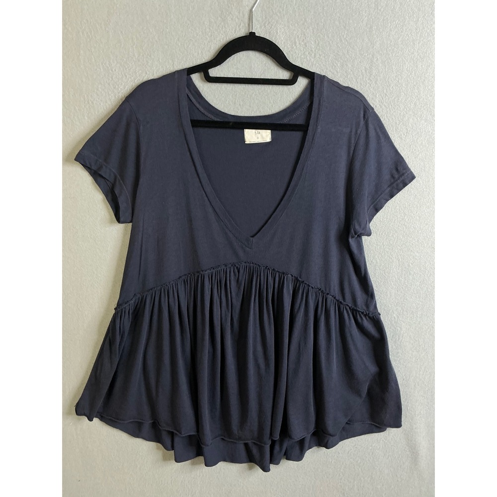 Anthropologie T.la‎ Top Women's Small Peplum Top Ruffle Hem V-Neck Short Sleeve